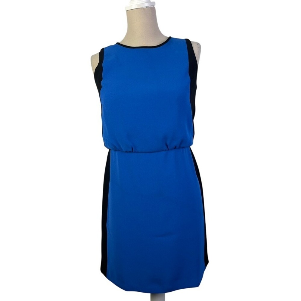 Ann Taylor LOFT Dress Sheath Sleeveless 80's Retro Color Block Blue Black 2